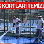 Kuşadası'ndaki tenis kortunun temizlik ve bakımları yapıldı