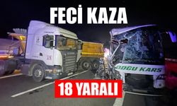 Tır ile yolcu otobüsü çarpıştı, 18 kişi yaralandı