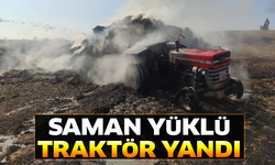 Saman yüklü traktör yandı