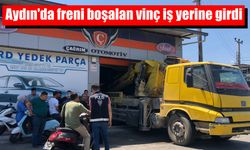 Aydın'da freni boşalan vinç iş yerine girdi