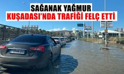 Kuşadası'nda yağmur trafiği felç etti