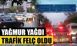 Aydın'da yağmur yağdı, trafik felç oldu