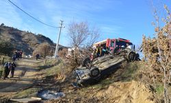 Aydınlatma direğine çarpan araç şarampole savruldu