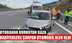 Aydın-Denizli yolunda bariyerlere çarpan otomobil alev aldı