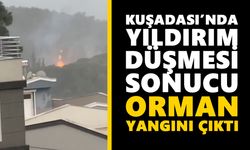 Kuşadası’nda yıldırım düşmesi sonucu orman yangını çıktı