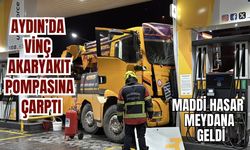 Aydın’da vinç akaryakıt pompasına çarptı