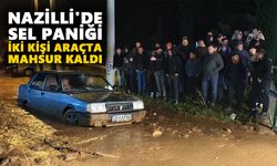 Nazilli'de toprak kayması: İki kişi araçta mahsur kaldı