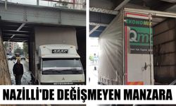 Nazilli'de Alt geçide kamyon sıkıştı