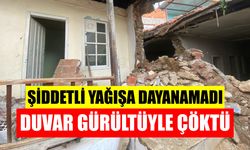 Nazilli’de şiddetli yağışa dayanamayan duvar yıkıldı