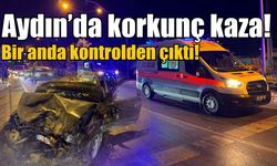 Aydın’da kontrolden çıkan otomobil ağaca saplandı