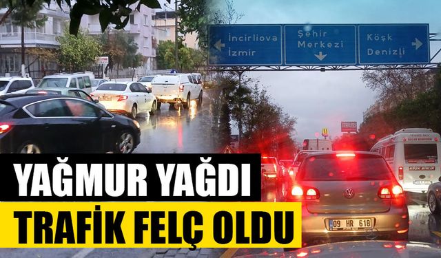 Aydın'da yağmur yağdı, trafik felç oldu