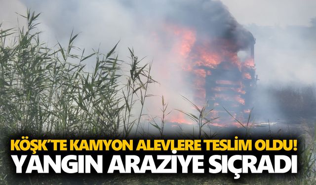 Köşk’te kamyon alevlere teslim oldu! Yangın araziye sıçradı