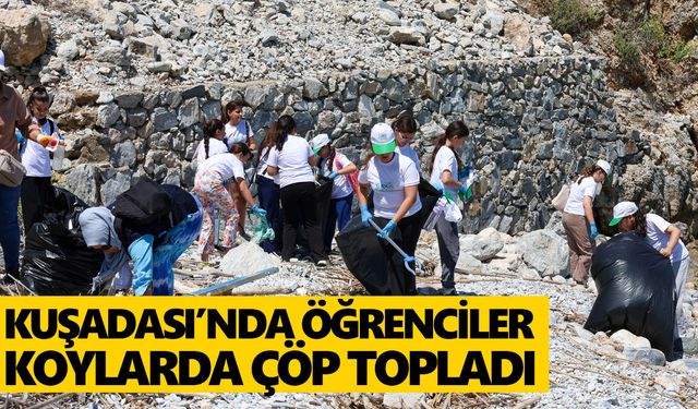 Kuşadası’nda öğrenciler koylarda çöp topladı