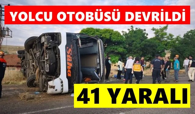 Yolcu otobüsü devrildi: 41 yaralı