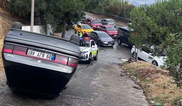 Aydın’da freni patlayan otomobil takla attı!