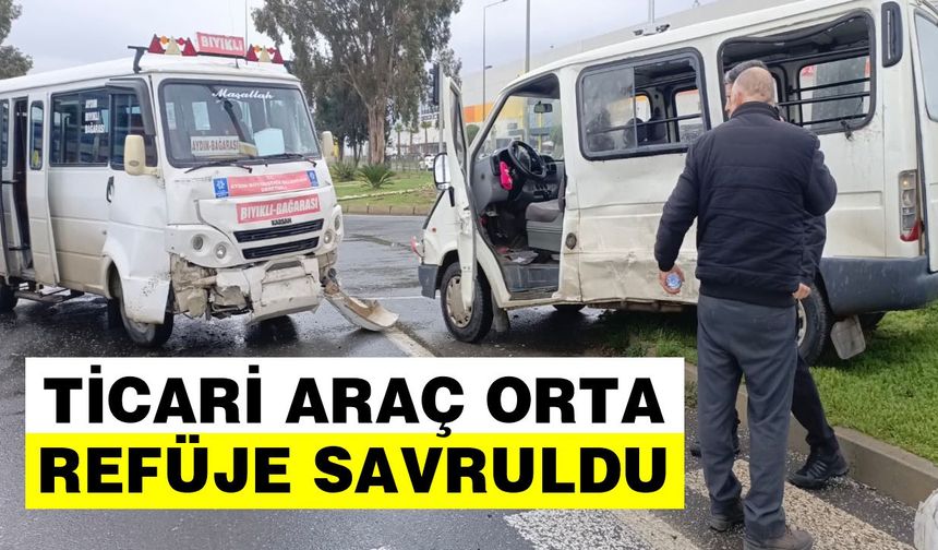 Aydın’da ticari araç orta refüje savruldu