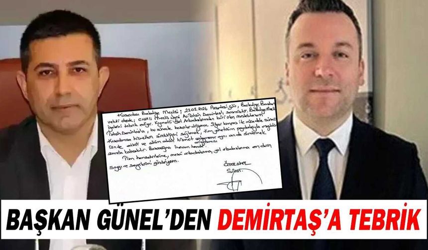 Başkan Günel'den Demirtaş'a tebrik