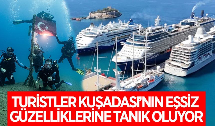 Kruvaziyer turistleri Kuşadası'nın su altı güzelliklerini de keşfediyor