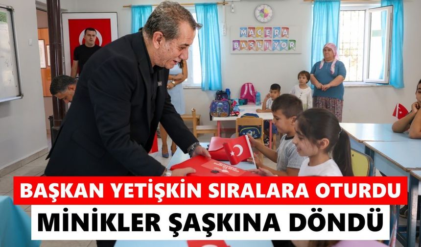 Minik öğrenciler sınıfa girince Başkan Yetişkin’i karşılarında buldu