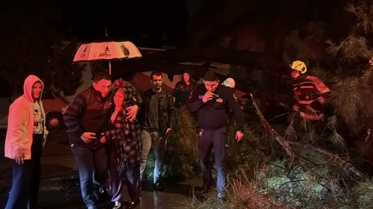 Aydın’da Çam Ağacı Otomobilin Üzerine Devrildi 2 Yaralı4