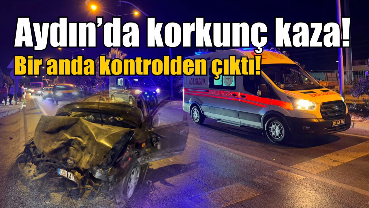 Aydın’da kontrolden çıkan otomobil ağaca saplandı